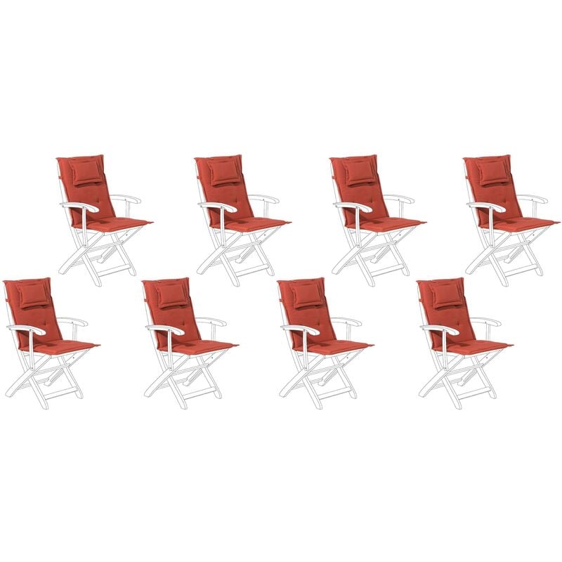 Set of 8 Outdoor Seat/Back Cushion Padded with Removable Headrest Pad Red MAUI