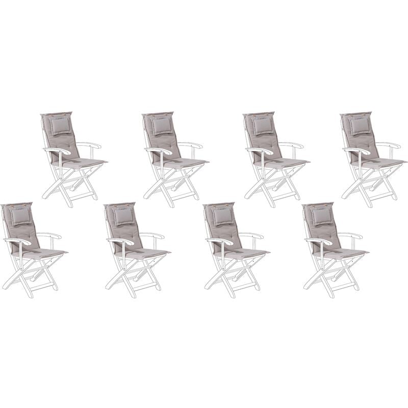 Set of 8 Outdoor Seat/Back Cushion Padded with Removable Headrest Pad Taupe maui