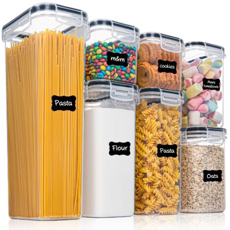 Set of 8 Plastic Food Storage Containers with Lid for Pasta Cereals Flour White