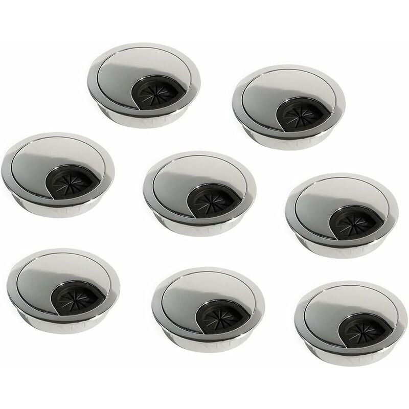 Set of 8 Round Built-in Cable Glands Diameter 60mm for Office in Chrome Zamac