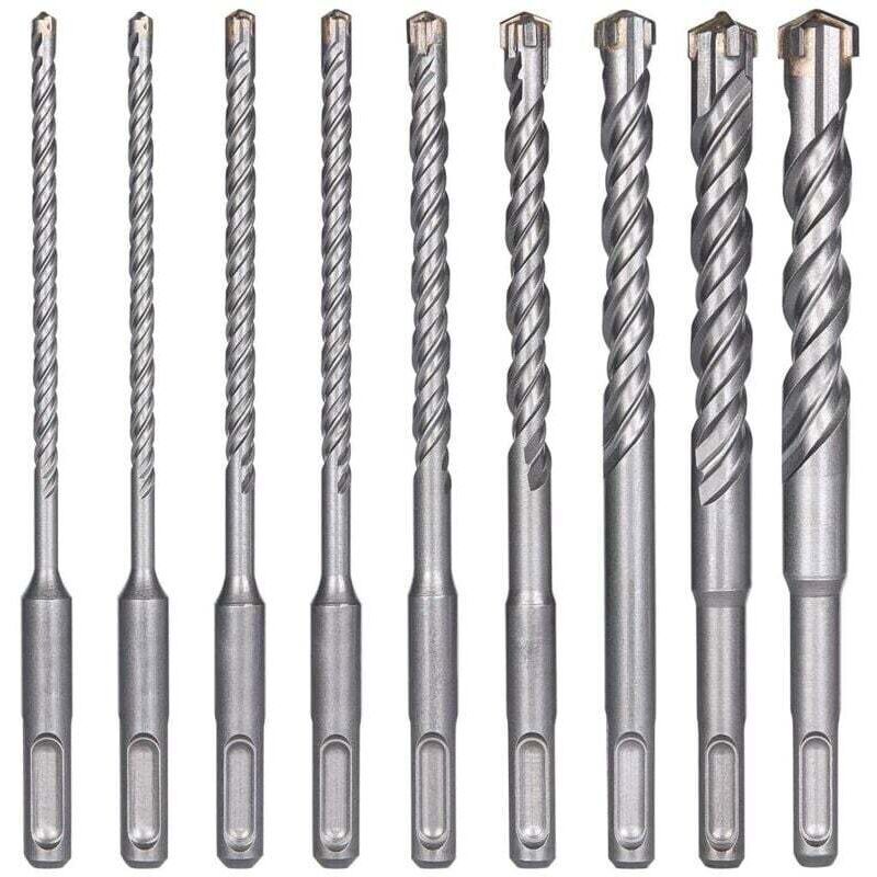 Set of 9 concrete drill bits (5 mm x 16 mm x 160 mm), tile drill bit, SDS-Plus drill bit for impact drills, Phillips head drill bit for concrete,