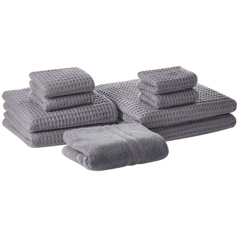 Set of 9 Towels AREORA Cotton Light Grey