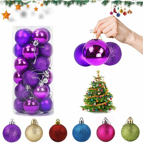 Set of Christmas Tree Baubles, 24 Pieces Plastic Christmas Tree Decorations, 6 cm Christmas Baubles, Christmas Baubles Ornaments, for Christmas Wedding Party Decoration (Purple)