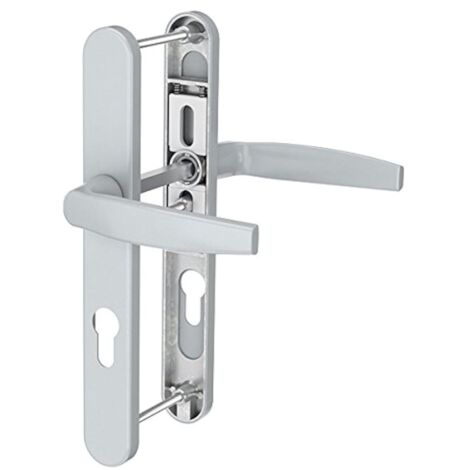 Set Of Handles On Metal Plate Kickstand Front Door Reversible 92mm Centre Spacing 8mm Square 216mm