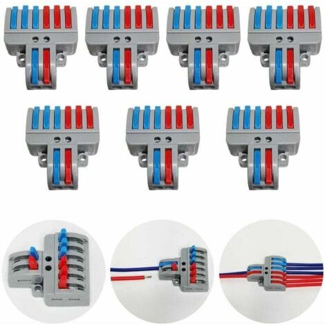 Set of Lever-Operated Push-in Cable Connectors, Compact Plug-in Terminals, 7 Pieces of 8-Pole Terminals, with Mounting Screws (2 in 6)