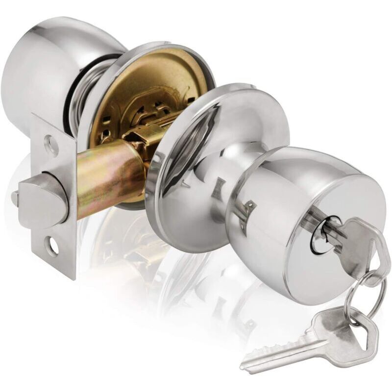 Set of polished chrome entry handles, tulip-shaped door lock for interior doors with key, ideal for rooms requiring extra security