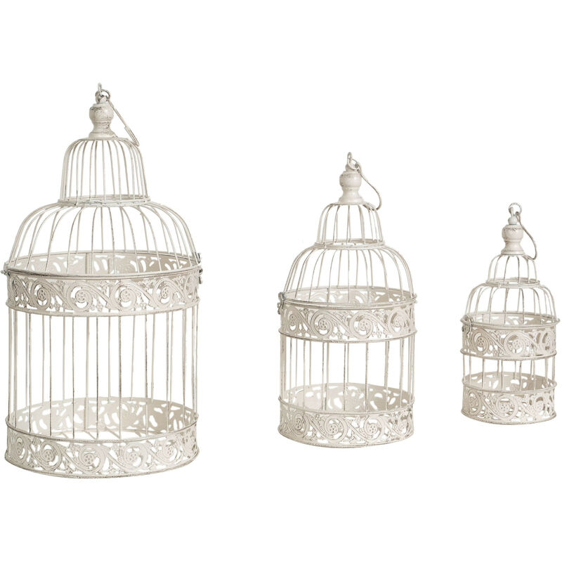 Set of three iron support cages in white antique finish