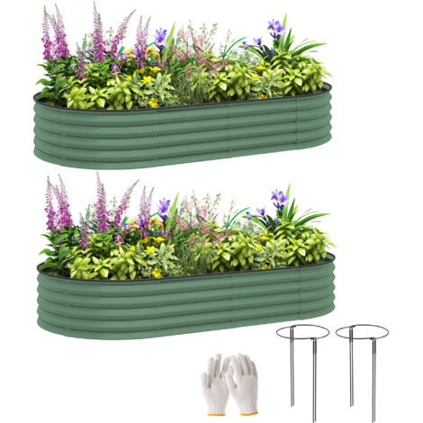 Set of Two 181 x 93cm Steel Planters - Green