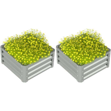 Set of Two 60 x 60cm Steel Planter Boxes - Light Grey