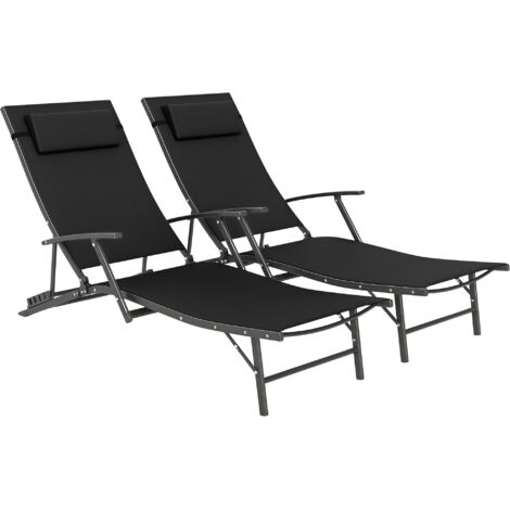 Set of Two Adjustable Back Sun Loungers - Black