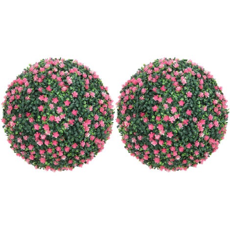 Set of Two Artificial Boxwood Balls Plants - Pink