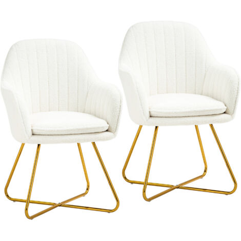 Set of Two Boucle Dining Chairs - Cream