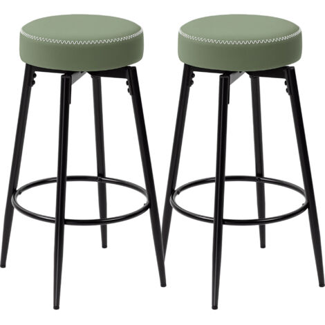 Set of Two Faux Leather Bar Stools - Green/Black