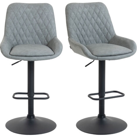 Set of Two Faux Leather Retro Bar Stools - Light Grey