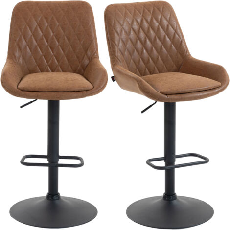 Set of Two Faux Leather Retro Bar Stools - Orange