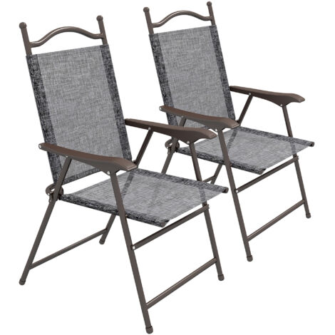 Set of Two Folding Garden Chairs, with Fabric Mesh Seats - Grey