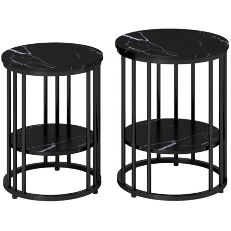 Set of Two Marble-Effect Coffee Tables - Black
