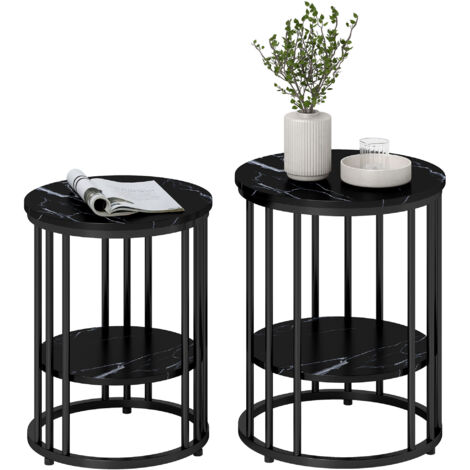 Set of Two Marble-Effect Coffee Tables - Black