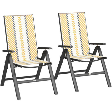 Set of Two Rattan Reclining Garden Chairs - Multicolour