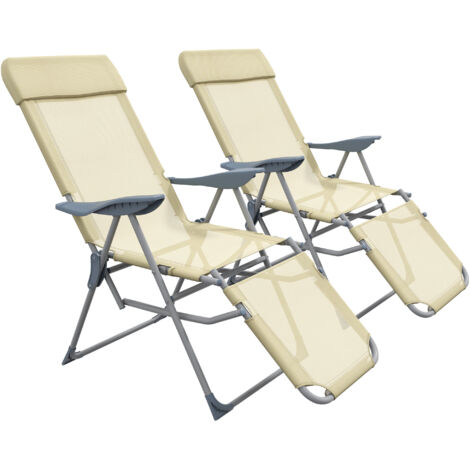 Set of Two Sun Loungers, with Five-Position Adjustable Backs - Beige