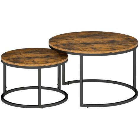 Set of Two Wood-Effect Stacking Tables - Rustic Brown