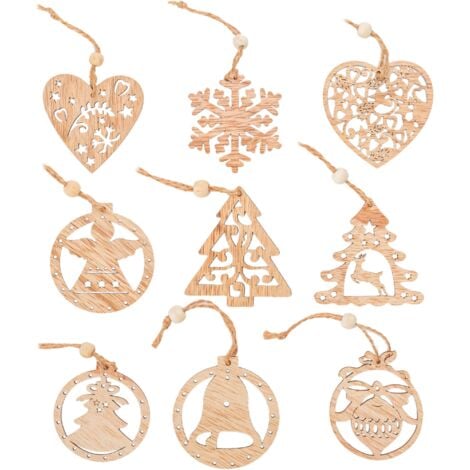 Set of wooden Christmas ornaments 9 pcs
