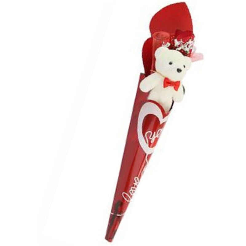 Trade Shop Traesio - Trade Shop - weisser teddybär set mit liebesblume 40 cm valentinstag geschenkidee 63292 -