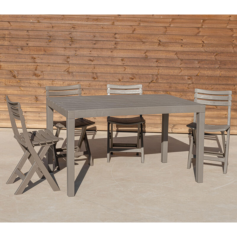 

Conjunto de jardín Ottawa 3 color Taupe: 1 mesa rectangular + 4 sillas plegables