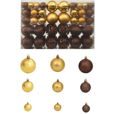 Set Palline di Natale 100 pz 3/4/6 cm Marrone/Bronzo/Oro vidaXL