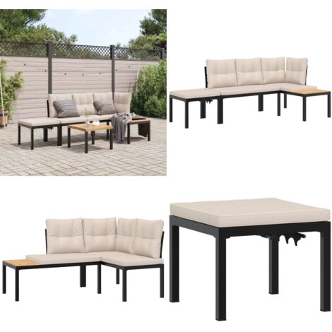 Set Panche Giardino Cuscini 3pz Nero Acciaio Verniciato Polvere - Cuscini da seduta - Tavolino da giardino