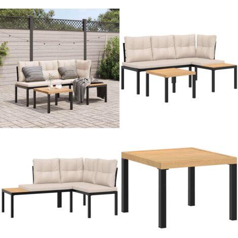 Set Panche Giardino Cuscini 3pz Nero Acciaio Verniciato Polvere - Tavolo da giardino - Cuscino da seduta