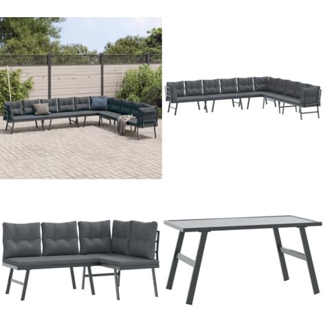 Set Panche Giardino Cuscini 4pz Nere Acciaio Verniciato Polvere - Cuscino da seduta - Cuscino per panca
