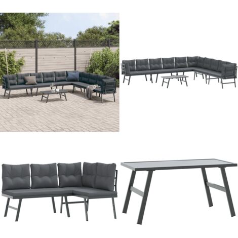 Set Panche Giardino Cuscini 5pz Nere Acciaio Verniciato Polvere - Cuscino da seduta - Tavolo da giardino