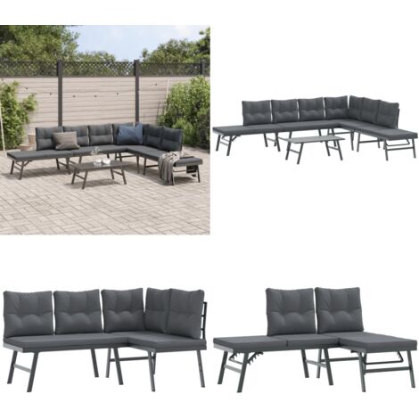 Set Panche Giardino Cuscini 5pz Nere Acciaio Verniciato Polvere - Panchine da giardino - Sedute da esterno