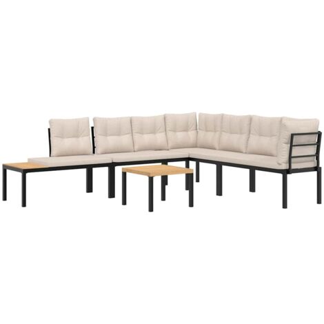 Set Panche Giardino Cuscini 5pz Nero Acciaio Verniciato Polvere vidaXL