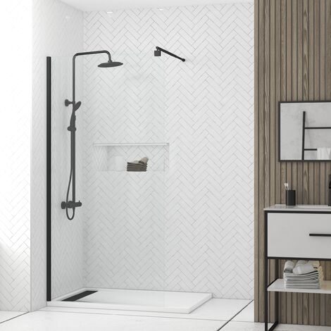 Set Parete Doccia Trasparente 100x200cm - Barra di Supporto Estensibile e Profilo Nero
