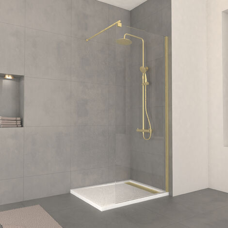 Set Parete Doccia Trasparente 80x200cm - Barra di Supporto Estensibile e Profilo Oro Spazzolato