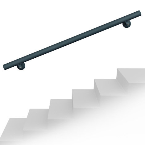 Set pasamanos barandilla montaje pared 180cm Antracita Acero Sujección Escalera Seguridad Decoración