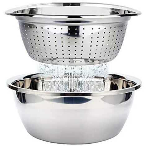Set Passoire et Bol Cuisine - Acier Inoxydable 18/10 - Ø 26 cm - Empilable - Pour Pâtes Riz Légumes Salade - 2 Pièces