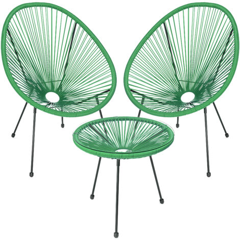 Set Patio in Polyrattan con 2 Sedie e 1 Tavolo per Giardino Esterno Verde Menta