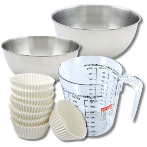 Set pâtisserie avec 100 moules à muffins en papier, 2 bols à mixer, verre mesureur et spatule Zenker