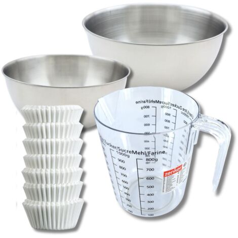 Set pâtisserie avec 240 moules à muffins en papier, 2 bols à mixer, verre mesureur et spatule Zenker