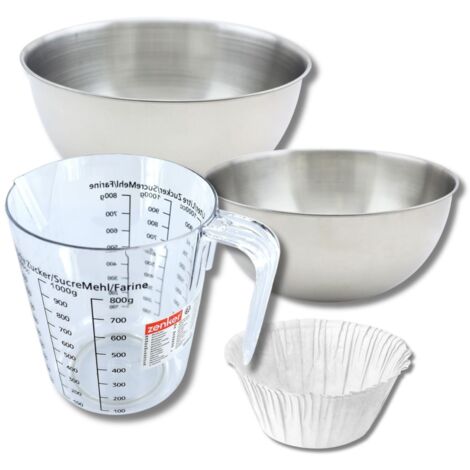 Set pâtisserie avec 30 moules à muffins en papier, 2 bols à mixer, verre mesureur et spatule Zenker