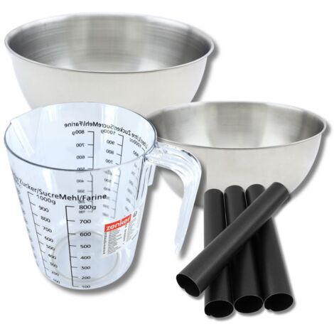 Set pâtisserie avec 4 moules tube 13 cm, 2 bols à mixer, verre mesureur et spatule Zenker