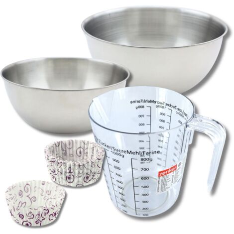 Set pâtisserie avec 50 moules à muffins en papier, 2 bols à mixer, verre mesureur et spatule Zenker
