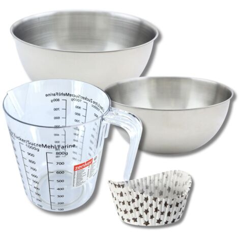 Set pâtisserie avec 50 moules à muffins étoiles en papier, 2 bols à mixer, verre mesureur et spatule Zenker