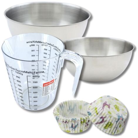 Set pâtisserie avec 50 moules à muffins lama en papier, 2 bols à mixer, verre mesureur et spatule Zenker