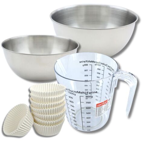 Set pâtisserie avec 75 moules à muffins en papier, 2 bols à mixer, verre mesureur et spatule Zenker