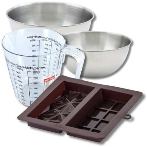 Set pâtisserie avec double moule à chocolat de Dubaï, 2 bols à mixer, verre mesureur et spatule Zenker