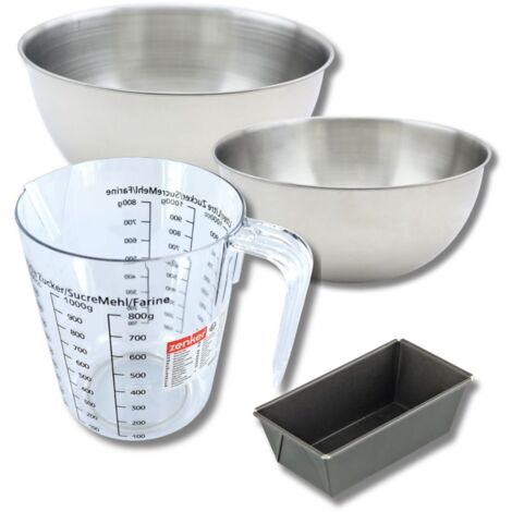 Set pâtisserie avec mini moule à cake 16 cm, 2 bols à mixer, verre mesureur et spatule Zenker